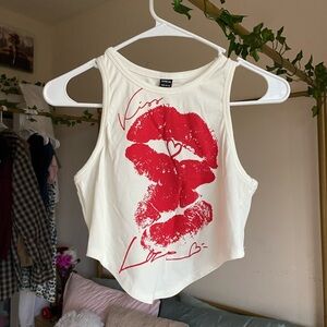White and Red Graphic Women's Top